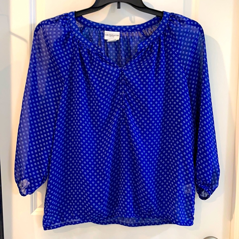 Liz Claiborne blue sheer blouse with cami petite - Picture 1 of 5